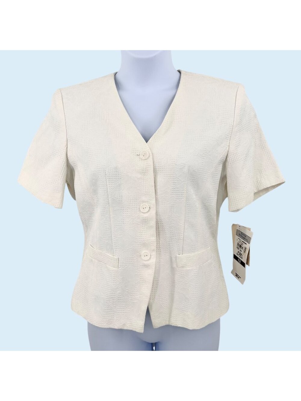 NWT VINTAGE NORTON MCNAUGHTON IVORY TEXTURED FLORAL PATTERN JACKET - 12